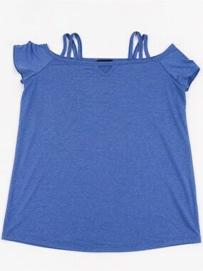 Blue Cold Shoulder Top XL Micicsi Strappy Short Sleeve Casual Stretch Tee